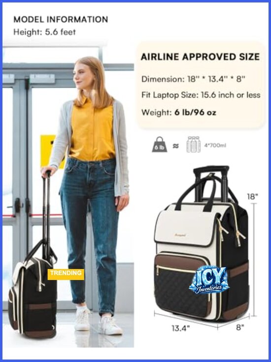 Rolling Backpack with Wheels, Travel Laptop Rolling Backpack, Water-Resistant main image 4